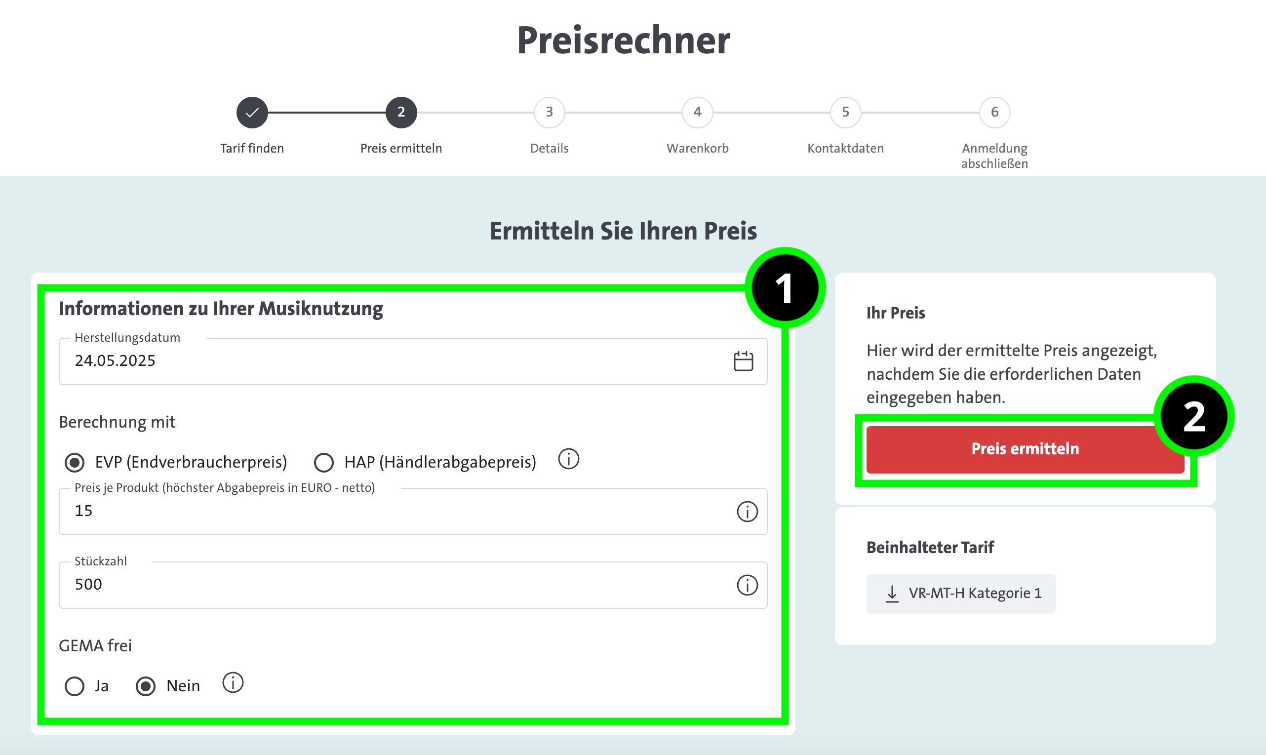 Ermitteln Sie Ihren Preis GEMA Anmeldung