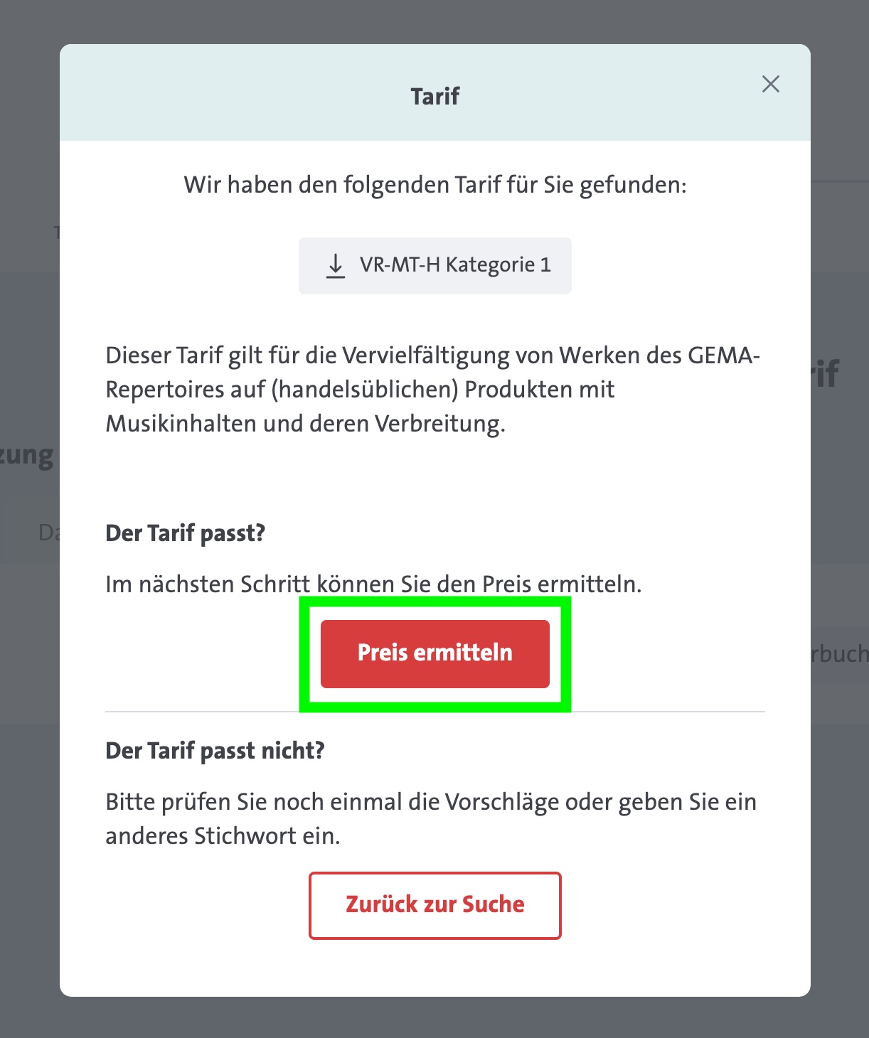 GEMA Herstellungsmeldung Preisermittlung