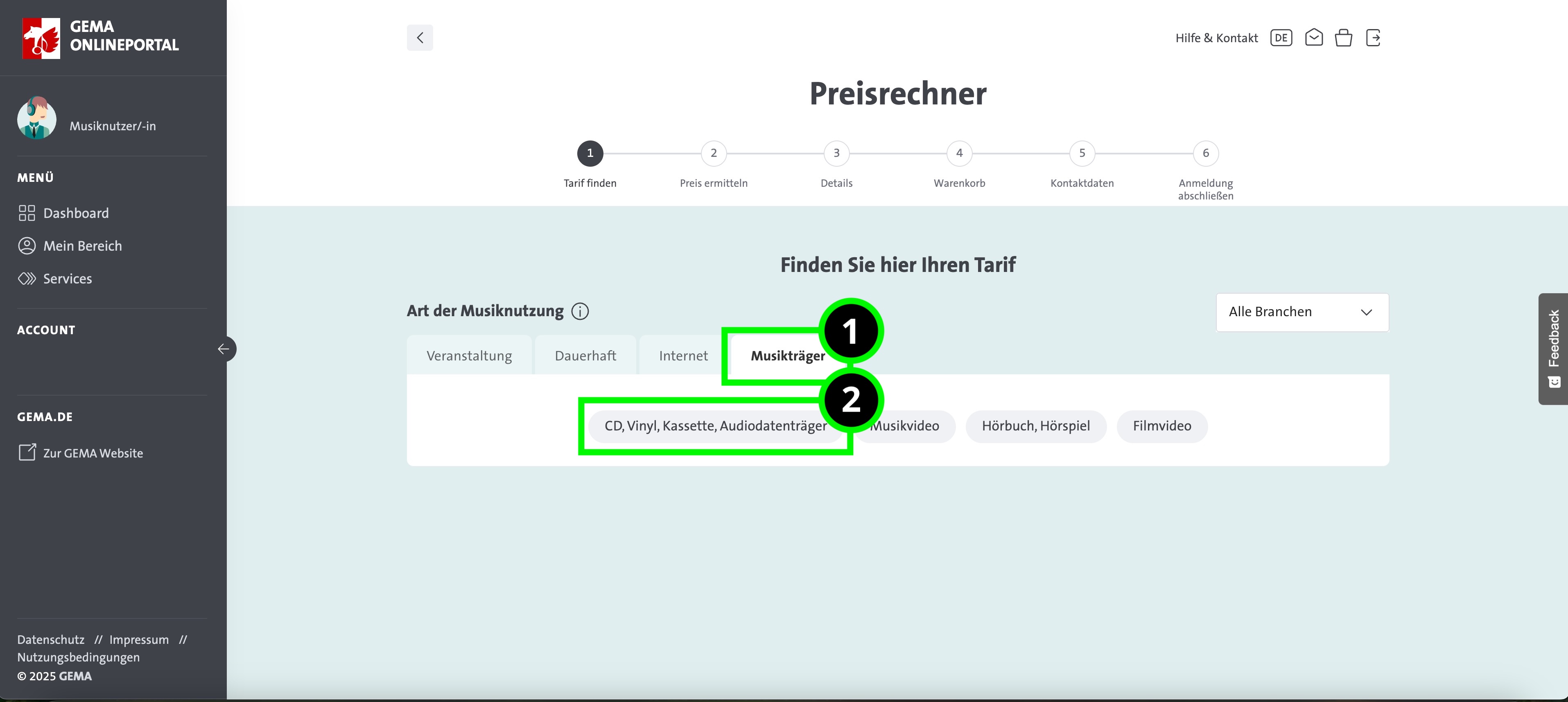GEMA Herstellungsmeldung Preisrechner für CDs