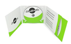 CD-Digipack 6-seitig, 1 Tray mitte mit Bookletsleeve rechts